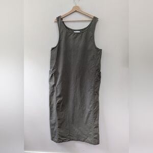 Vintage Olive Green Cotton Pinafore Maxi Dress Modest Jumper